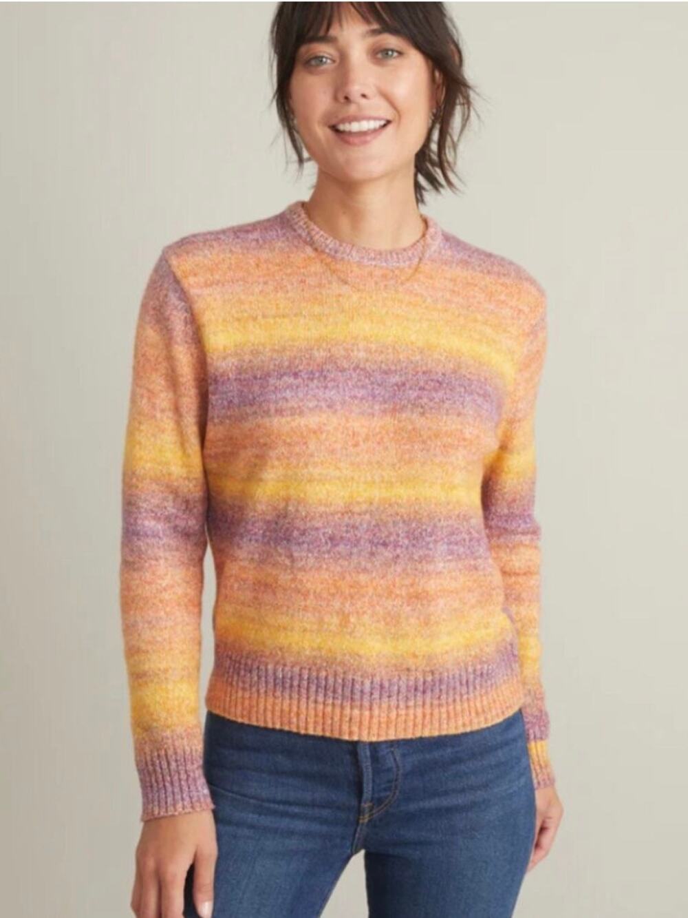 MARINE LAYER Women's Kora Crewneck Knit Pullover Sweater Space-dye Purple Orange